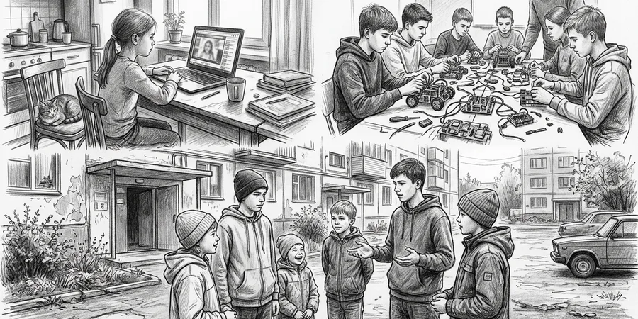 Дети на семейном обучении общаются через онлайн-класс, кружки и офлайн-активности