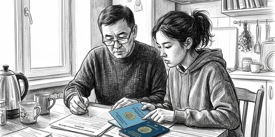 родитель и подросток за столом смотрят на разложенные документы